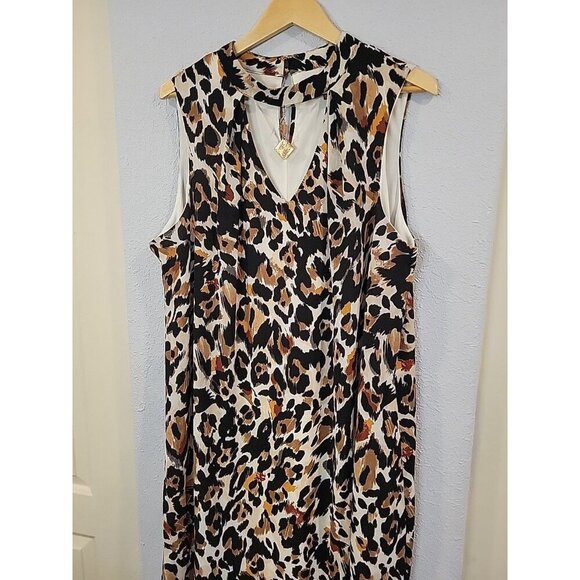 Lux II Dress‎ Size 20 Black Brown Animal Print Front Back Keyhole Sleeveless - Picture 2 of 7